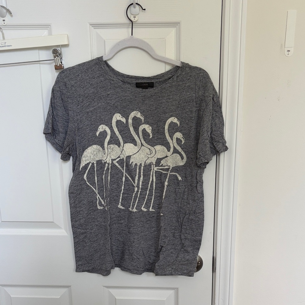 J. Crew Gray Short-Sleeve Tee with White Flamingo Print